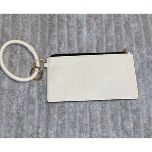 Wristlet Keychain Wallet Card Holder Faux Leather‎ Beige Small NWOT
